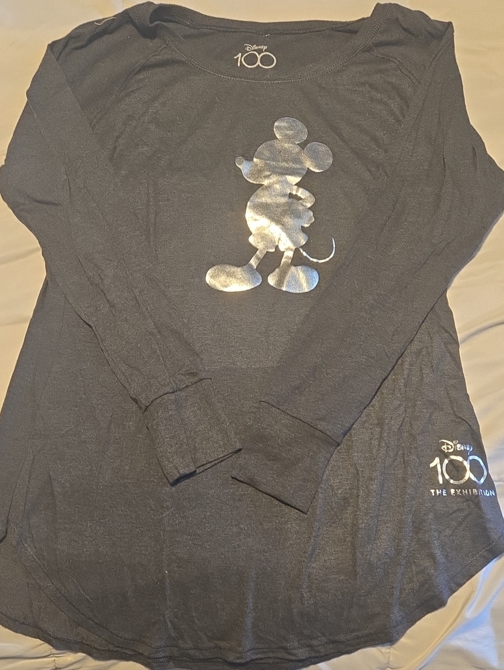 Disney 100 ExhibitionBlack Long-Sleeve Tee with Metallic Mickey Silhouette